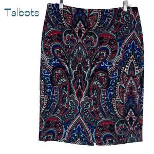 Talbots Blue Red Paisley Print Pencil Skirt  Size 10